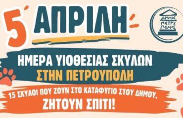 Ημέρα υιοθεσίας σκύλων, που φιλοξενούνται από τον Δήμο Πετρούπολης, την Κυριακή (5/4)